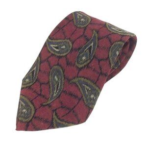 Karl Lagerfeld Mens Silk Neck Tie Red Olive Paisley Made In Italy